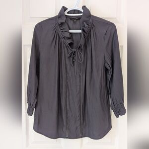 Banana Republic Women's Ruffled Neck Dark Grey Blouse Size S